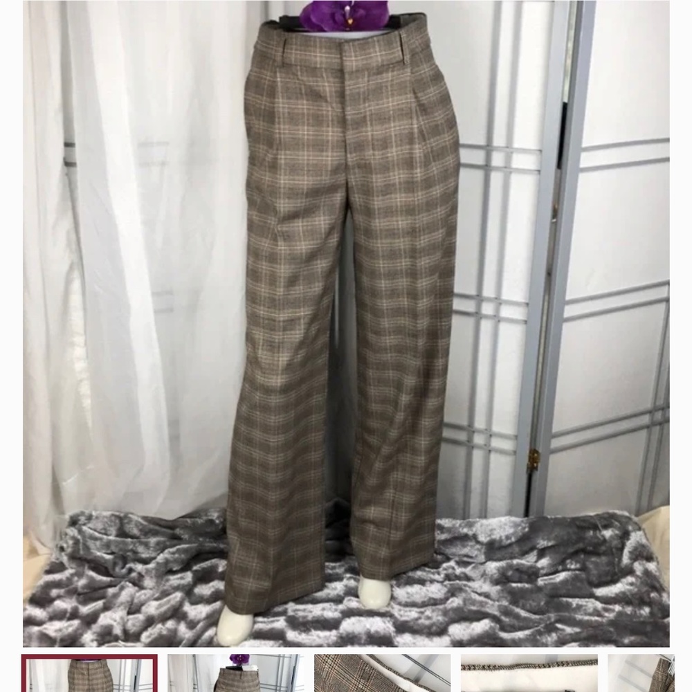 Zara | New Wide Leg Palazzo High Waist Plaid Trousers | Small